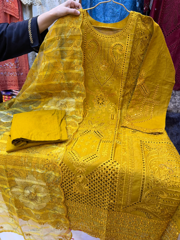 Swizz Cotton Festive Suit with Embroidered Quata Dupatta