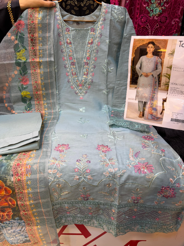 Pakistani Rayon Cotton Suit with Multicolor Thread Embroidery