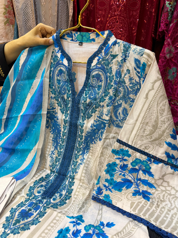 Swizz Lawn Digital Print Suit with Cotton Dupatta