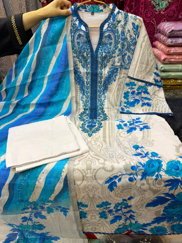Swizz Lawn Digital Print Suit with Cotton Dupatta