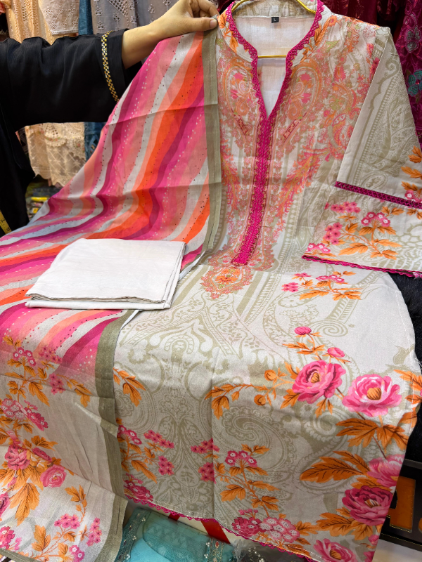 All-Over Printed Swizz Lawn Set with Premium Lace