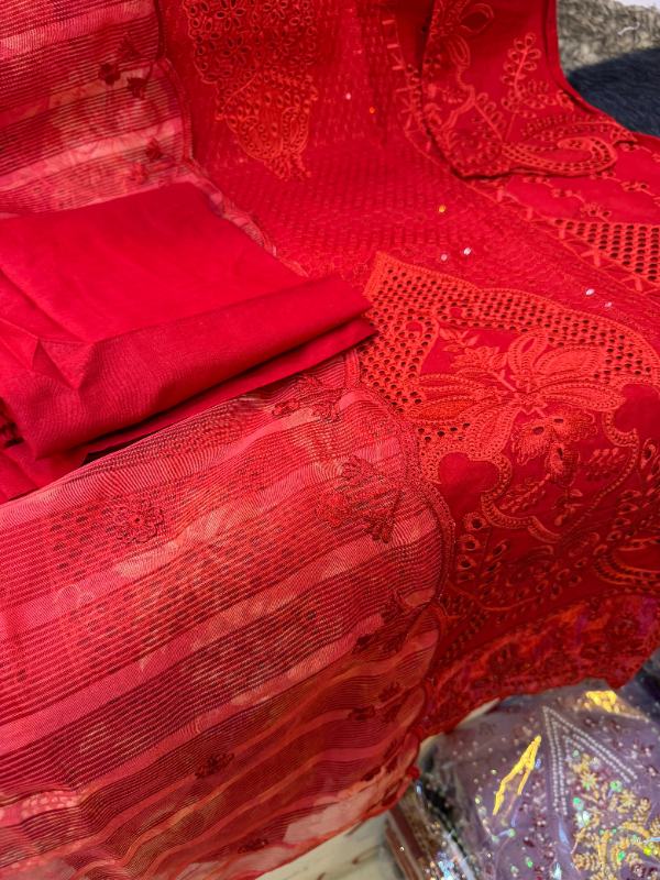 Pakistani Swizz Cotton Designer Suit with Quata Dupatta