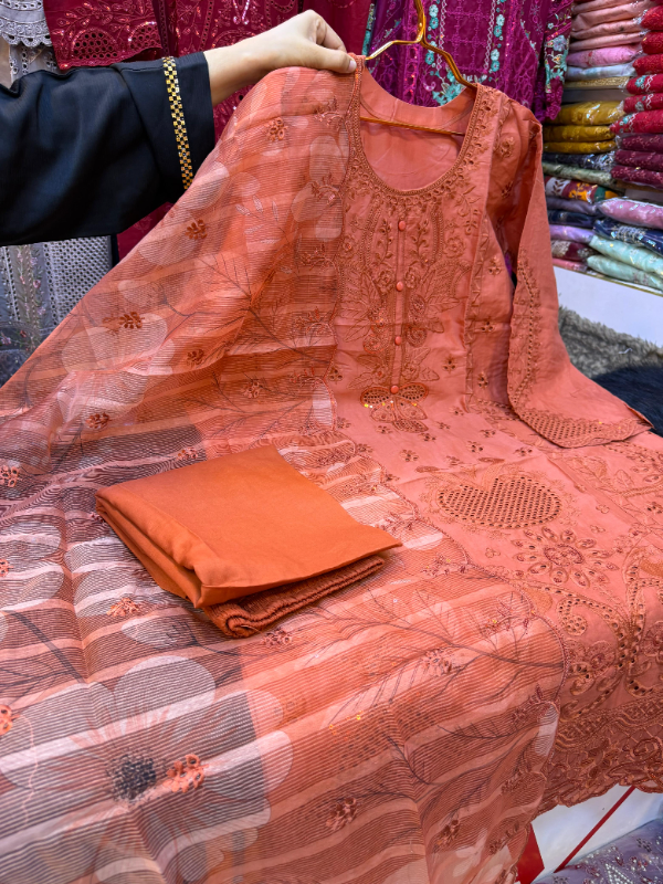 Solid Swizz Cotton Long Dress with Embellished Dupatta