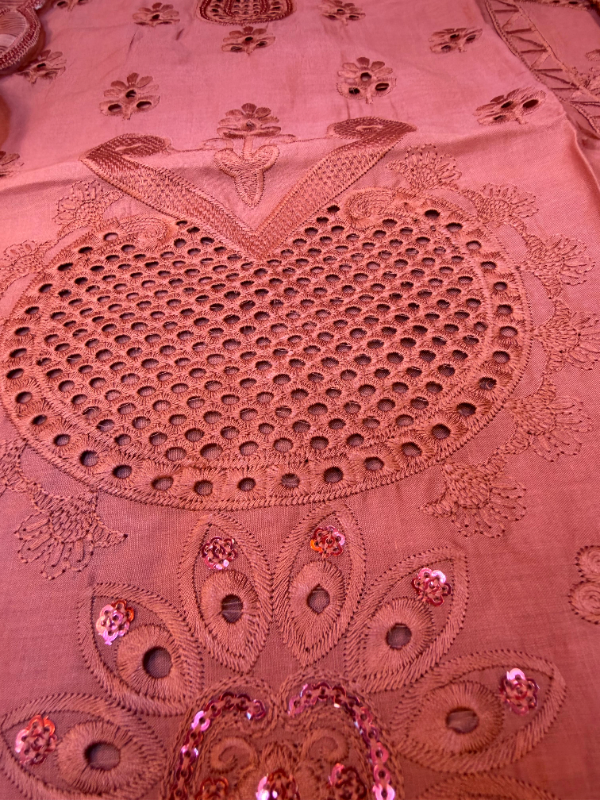 Solid Swizz Cotton Long Dress with Embellished Dupatta