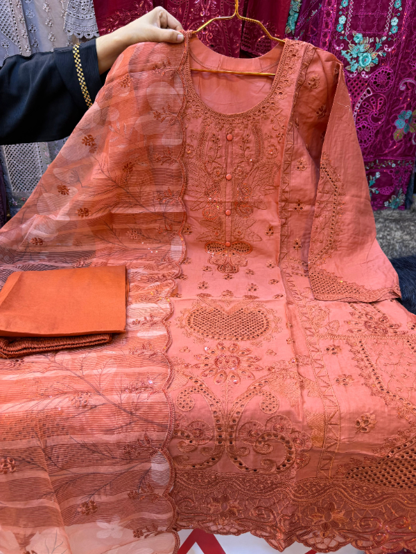 Solid Swizz Cotton Long Dress with Embellished Dupatta