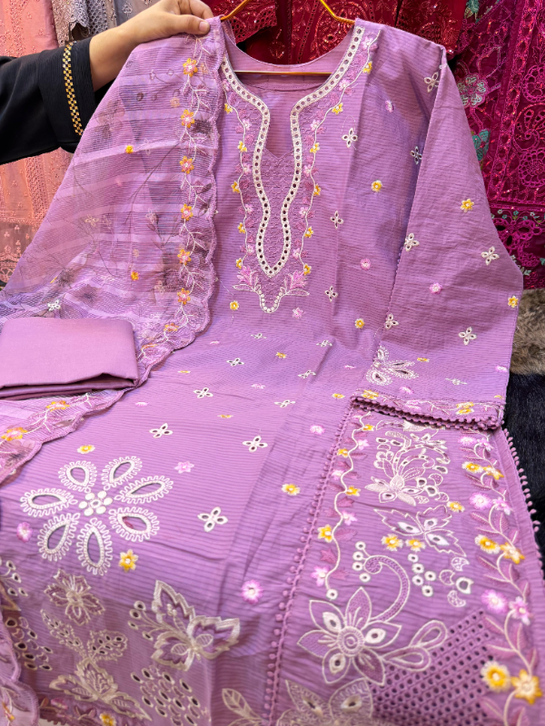 Premium Swizz Cotton Ensemble with Panel Work