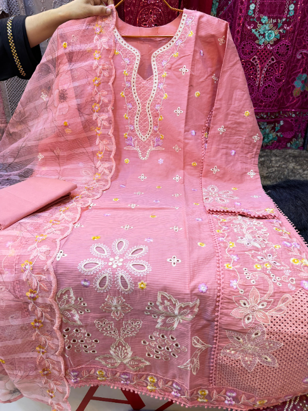 Premium Swizz Cotton Ensemble with Panel Work