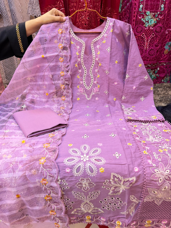 Premium Swizz Cotton Ensemble with Panel Work