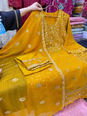 Festive White Gold Dress with Embellished Dupatta