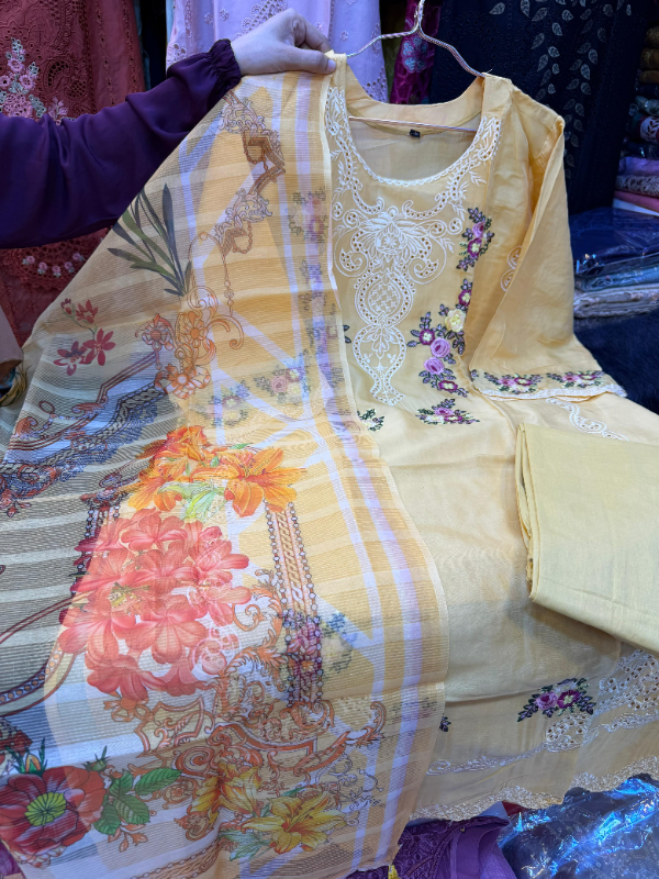 Swizz Cotton Ethnic Ensemble with Printed Quata Finish