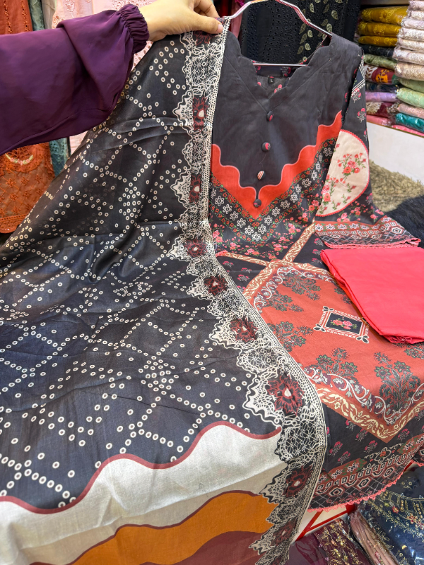 All-Over Printed Swizz Lawn Three-Piece