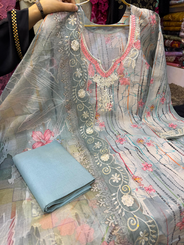 Swizz Lawn Printed Unstitched Salwar Suit with Cotton Dupatta