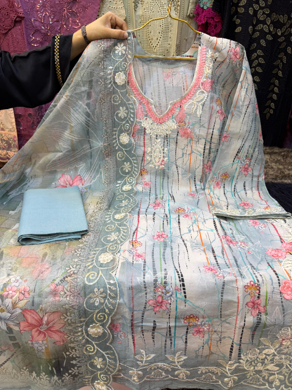 Swizz Lawn Printed Unstitched Salwar Suit with Cotton Dupatta