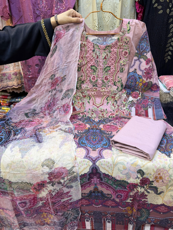 Swizz Lawn Printed Party Wear Suit with Chiffon Dupatta