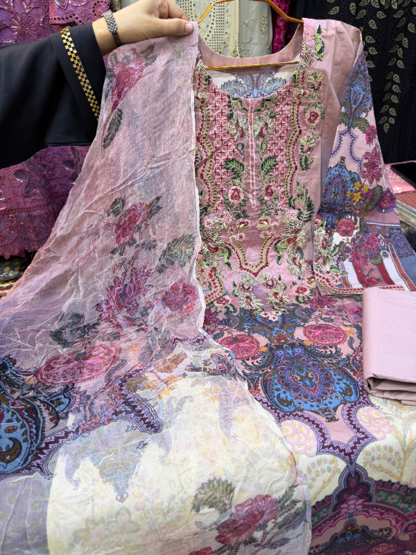 Swizz Lawn Printed Party Wear Suit with Chiffon Dupatta