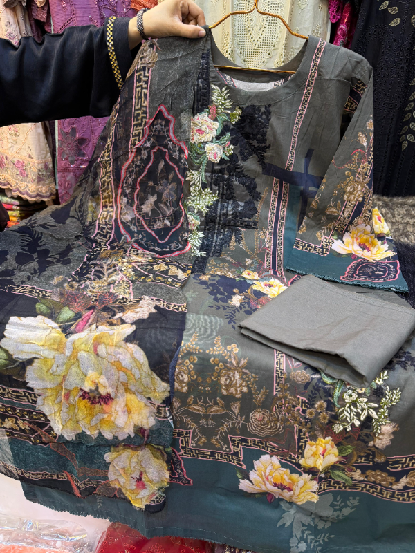 Swizz Lawn Embroidered Festive Salwar Suit Set