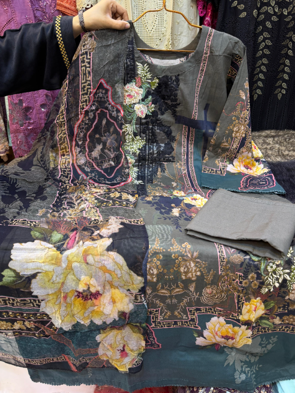 Swizz Lawn Embroidered Festive Salwar Suit Set