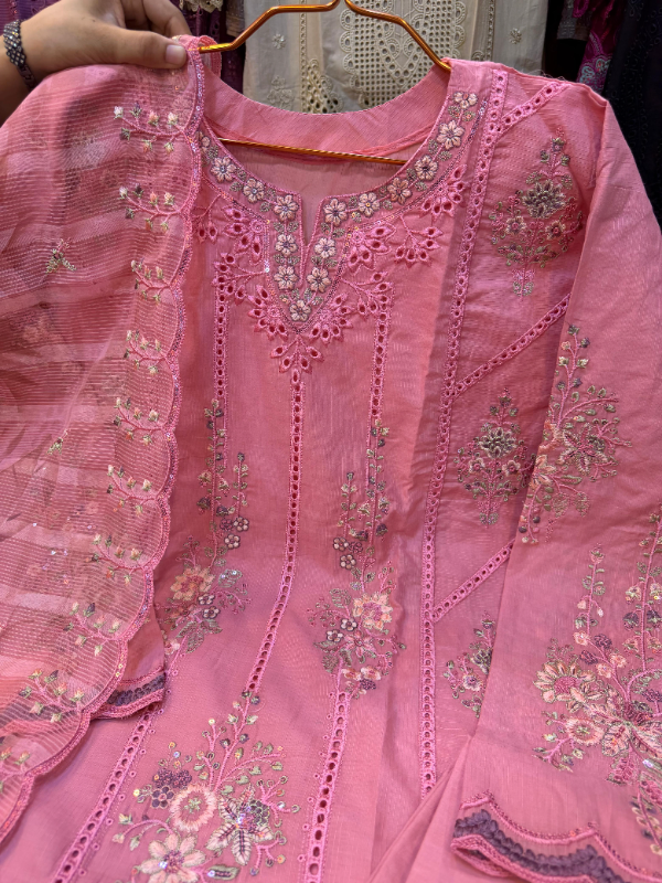 Pakistani Swizz Cotton Embroidered Party Wear Salwar Suit with Quata Dupatta