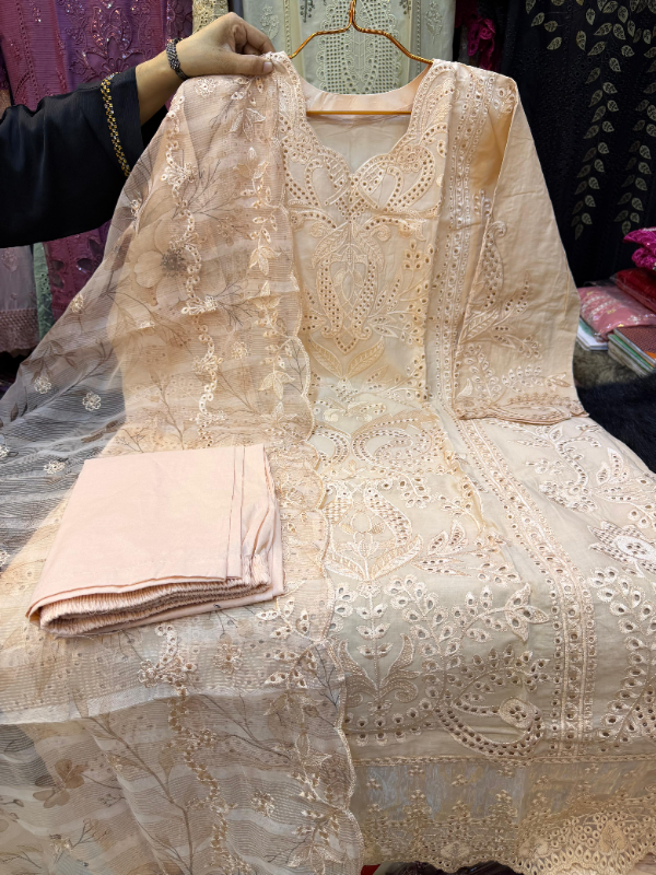 Pakistani Swizz Cotton Festive Suit with Quata Dupatta