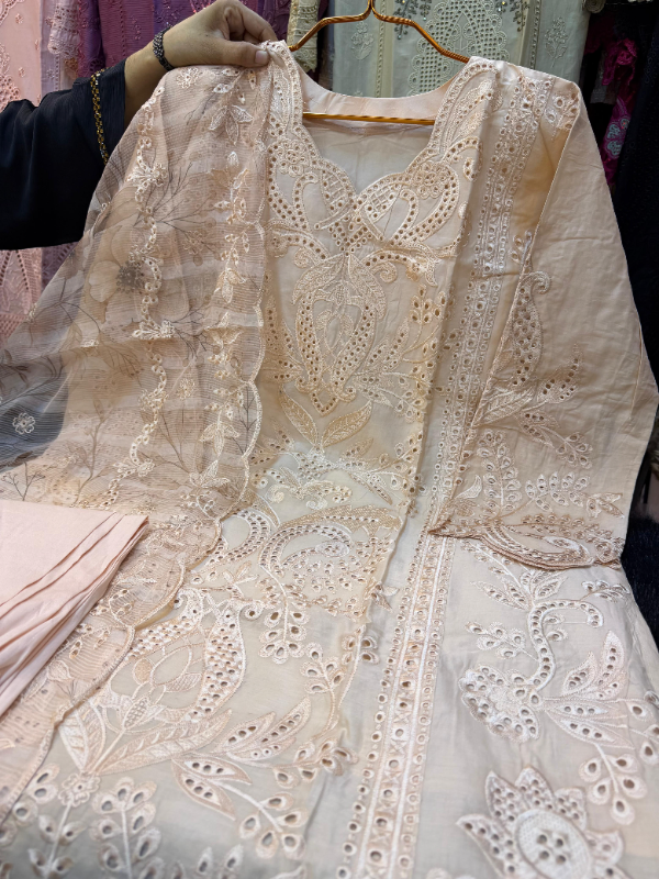 Pakistani Swizz Cotton Festive Suit with Quata Dupatta