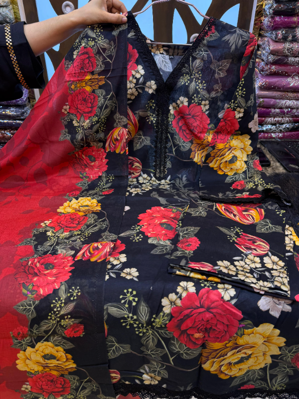 Swizz Lawn Digital Print Suit with Printed Salwar