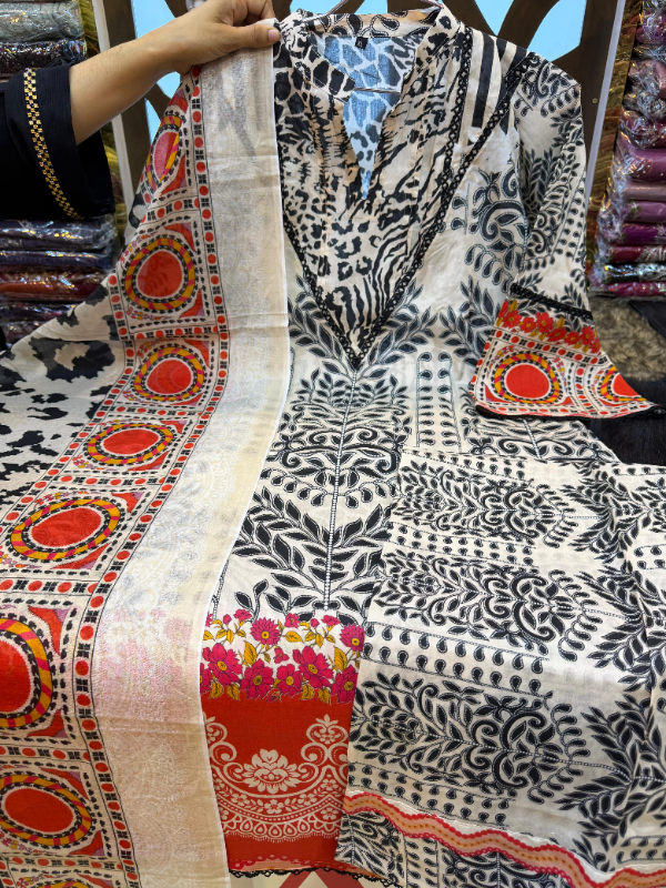 All-Over Printed Swizz Lawn Set with Cotton Dupatta