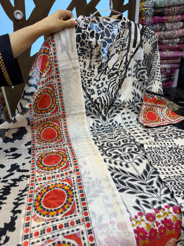 All-Over Printed Swizz Lawn Set with Cotton Dupatta