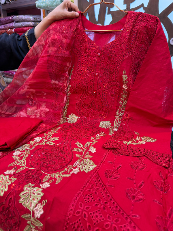 Solid Swizz Cotton Longline Three-Piece Set