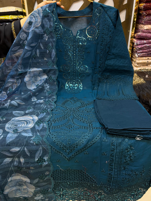 Swizz Cotton Designer Outfit with Artful Panel Work