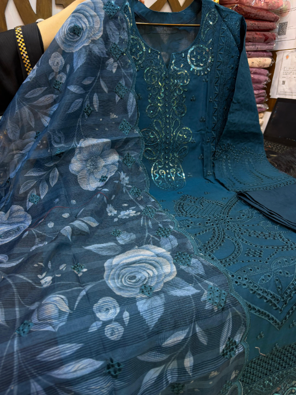 Swizz Cotton Designer Outfit with Artful Panel Work