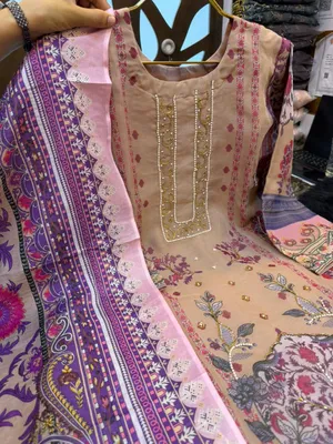 Premium Organza Outfit with Jerdousy & Purl Work