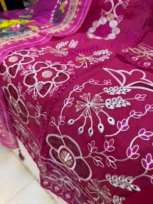 Classic Swizz Cotton Suit with Panel Embroidery Design