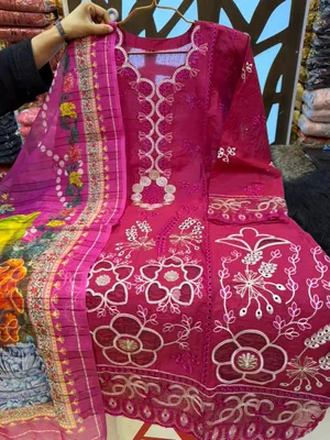 Classic Swizz Cotton Suit with Panel Embroidery Design