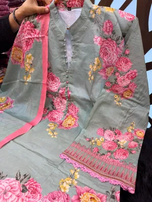 Pakistani Swizz Cotton Printed Suit with Palazzo Salwar