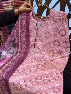 Designer Swizz Cotton Suit with Embroidered Panel Detailing