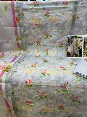 Pakistani Swizz Cotton Printed Suit with Rayon Embroidery