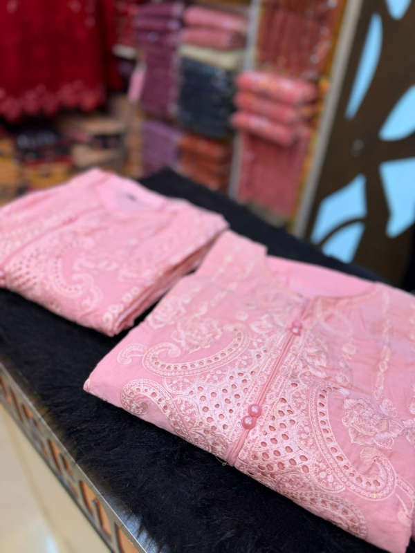 Elegant Swizz Cotton Suit with Embroidered Panel Work