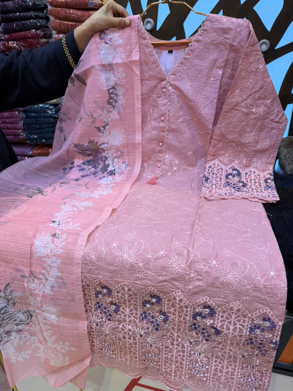 Premium Swizz Cotton Suit with Boring and Embroidery Detail