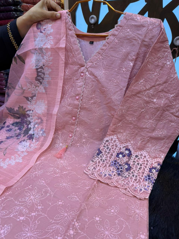 Premium Swizz Cotton Suit with Boring and Embroidery Detail