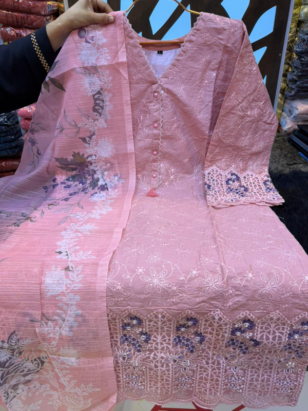 Premium Swizz Cotton Suit with Boring and Embroidery Detail