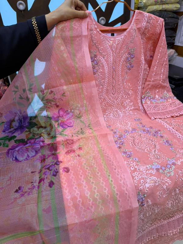 Designer Swizz Cotton Printed Suit with Quata Embellished Dupatta