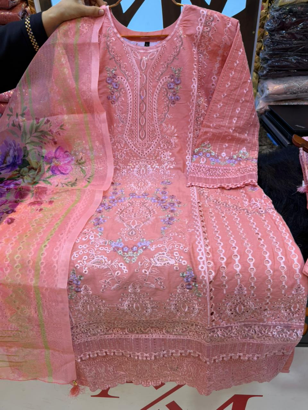 Designer Swizz Cotton Printed Suit with Quata Embellished Dupatta