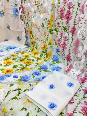 Pakistani Swizz Cotton Printed Suit with Rayon Thread Embroidery