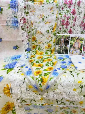 Pakistani Swizz Cotton Printed Suit with Rayon Thread Embroidery