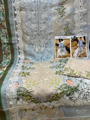 Elegant Swizz Cotton Suit with All Over Embroidered Front