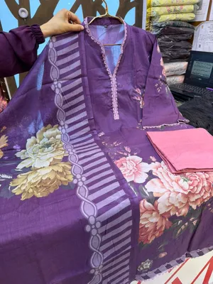 Pakistani Swizz Cotton Printed Suit with Palazzo Style Bottom