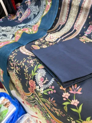 Premium Swizz Cotton Printed Suit with Cotton Embellished Dupatta