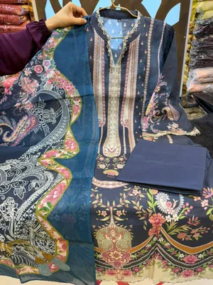 Premium Swizz Cotton Printed Suit with Cotton Embellished Dupatta