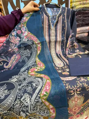 Premium Swizz Cotton Printed Suit with Cotton Embellished Dupatta