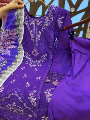 Elegant Swizz Cotton Suit with Panel Embroidery Work